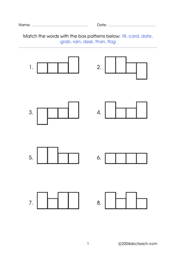 Worksheet: Word Shapes - 4 letter words (set 8)