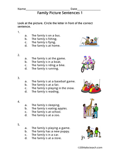 Worksheet: Picture Sentences - Family 1 (primary)
