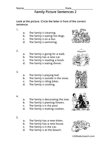 Worksheet: Picture Sentences - Family 2 (b/w)