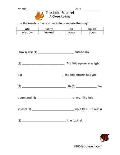 Worksheet: Cloze - The Little Squirrel (elem)