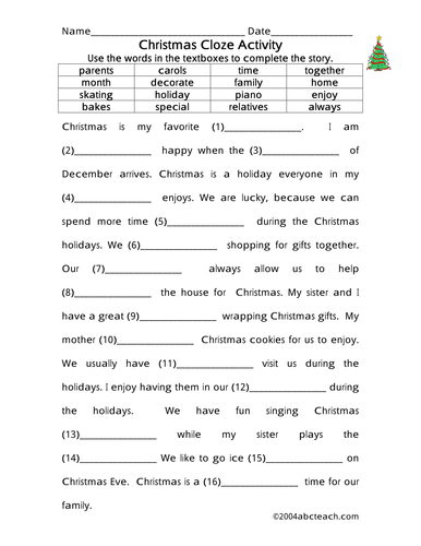 Worksheet: Cloze - Christmas (elem) | Teaching Resources