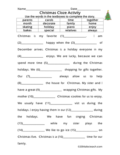Worksheet: Cloze - Christmas (elem)