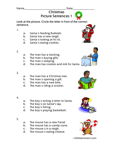 Worksheet: Picture Sentences - Christmas 1 (primary)
