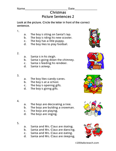 Worksheet: Picture Sentences - Christmas 2 (primary)