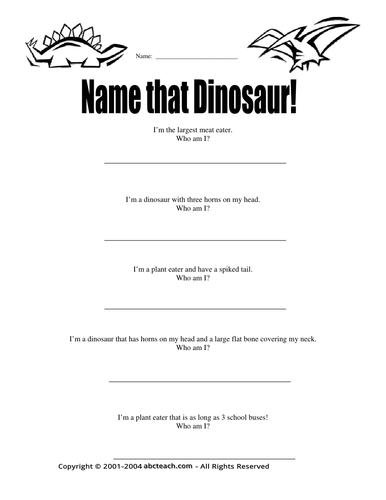 Worksheet: What Am I? Dinosaurs (primary/elementary)