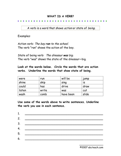 Worksheet: What Is a Verb? (primary/elem)