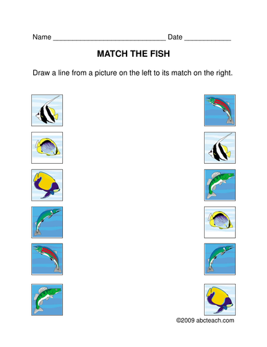 Worksheet: Matching - Fish (prek/primary) -color