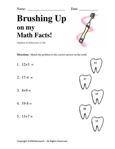 Worksheet: Brushing Up on my Math 2 (pre-k/primary)