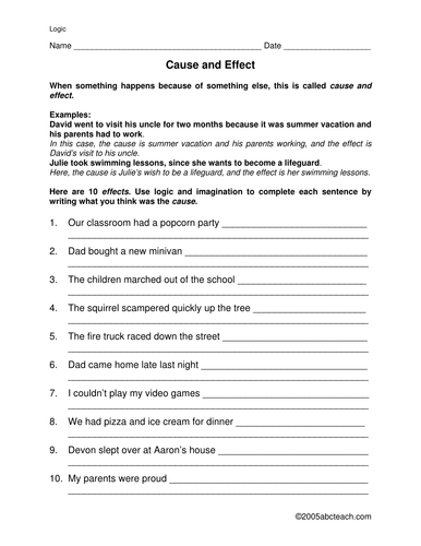 Worksheet: Cause and Effect (elem/upper elem)