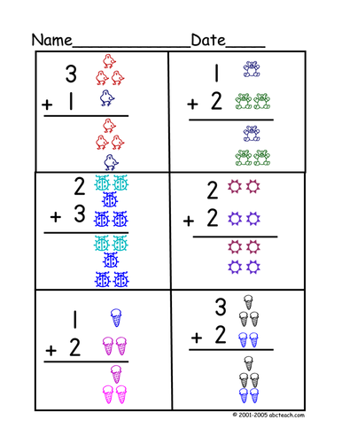 Worksheet: Basic Addition 2 (color)