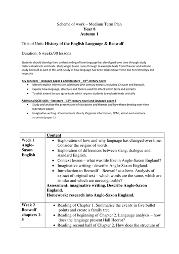 History of Language scheme of work