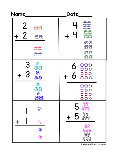 Worksheet: Basic Addition 4 (color)