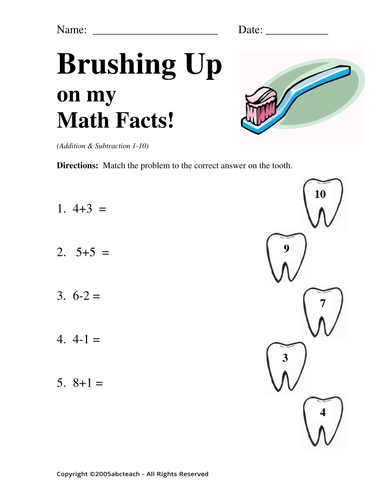 Worksheet: Brushing Up on my Math 1 (pre-k/primary)