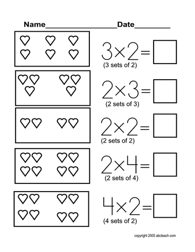 Worksheet: Multiplication - Heart Sets (primary)
