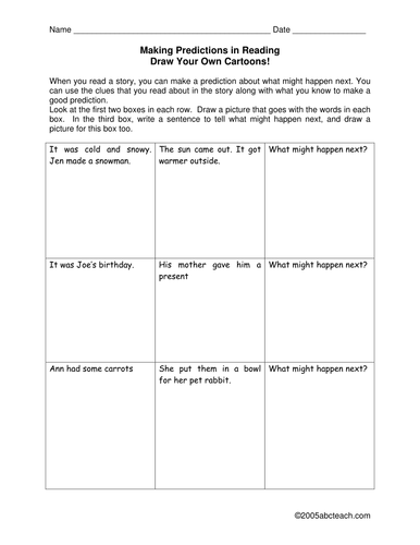 Worksheet: Predicting Outcomes (primary/elementary)