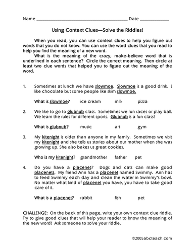 Worksheet: Context Clues (elementary)