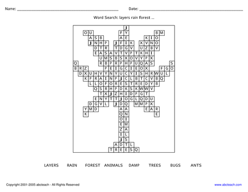 Word Search: Rain Forest (elementary)