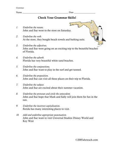 Worksheet: Parts of Speech (elementary)