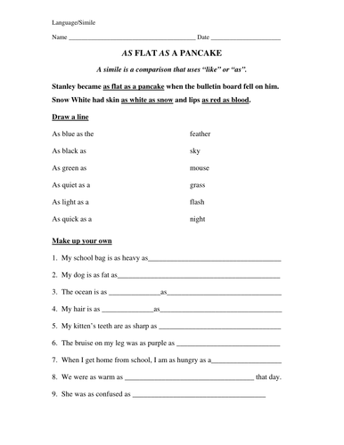 Worksheet: As Simple as a Simile (upper elementary/middle)