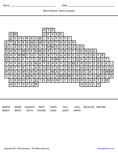 Word Search: Dolch Words