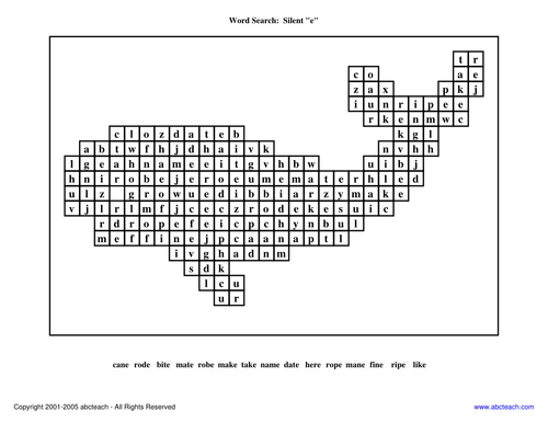 Word Search:  Silent "E"