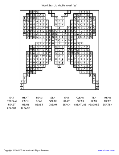 Word Search:  double vowel "ea"