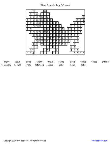 Word Search:  long "o" sound