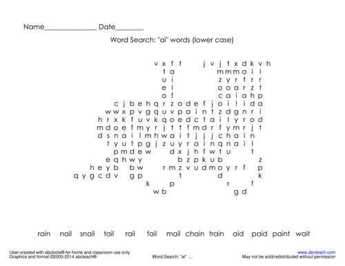 Word Search:  double vowel " ai "