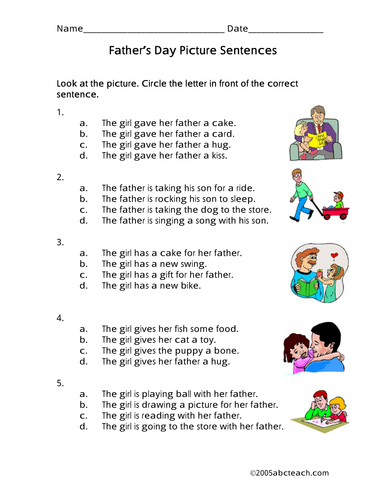 Worksheet: Picture Sentences - Father's Day (primary)