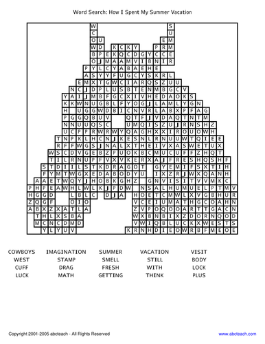 Word Search: Book - How I Spent My Summer Vacation