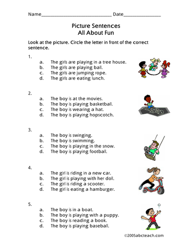 Worksheet: Picture Sentences - Playground (primary)