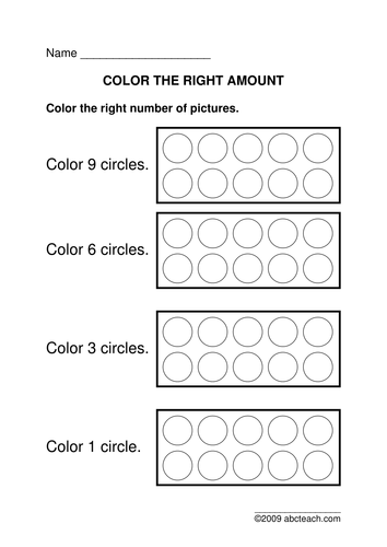 Worksheet: Color the Right Number (prek/primary) 3