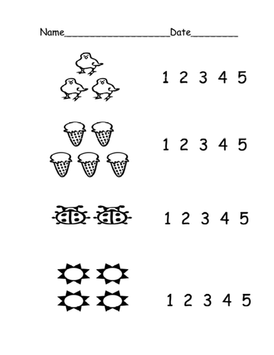 Worksheet: Counting up to 5 (pre-k) 1