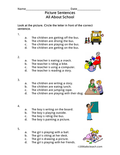 Worksheet: Picture Sentences - School (primary)