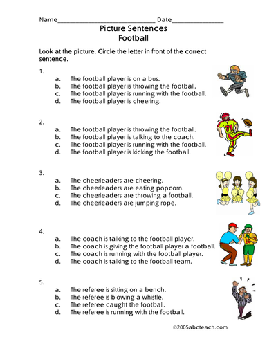 Worksheet: Picture Sentences - Football (primary)