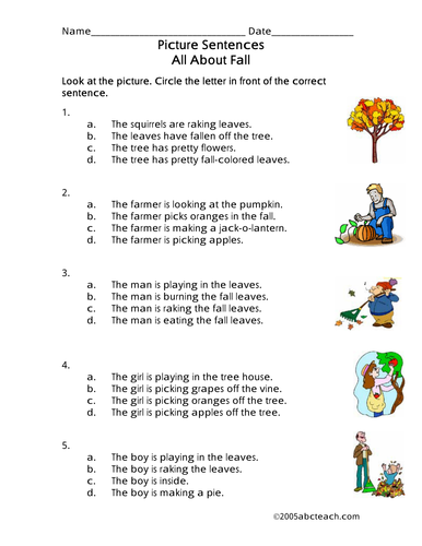 Worksheet: Picture Sentences - Fall 1 (primary)