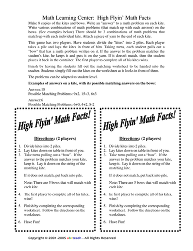 Worksheet: High Flyin' Math Facts (primary/elem)