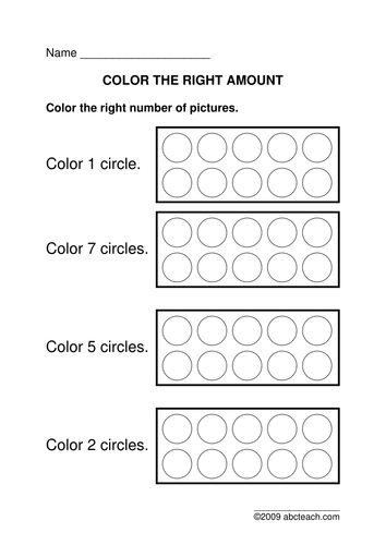 Worksheet: Color the Right Number (prek/primary) 2
