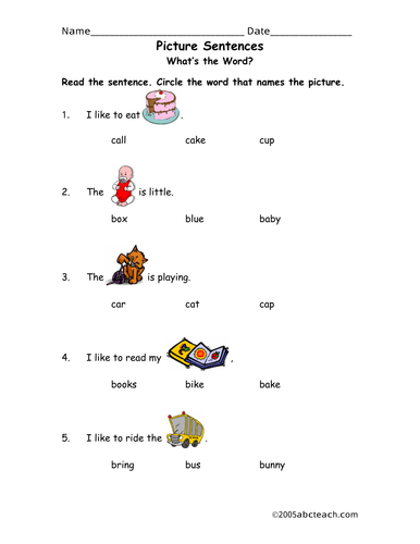 Worksheet: Picture Words (pre-k/primary)