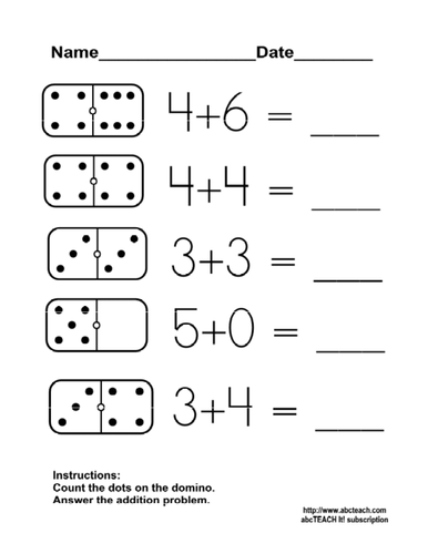 Worksheet: Domino Addition 1 (kdg/primary) | Teaching Resources