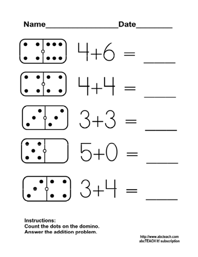 Worksheet: Domino Addition 1 (kdg/primary)