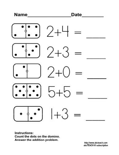 Worksheet: Domino Addition 2 (kdg/primary)