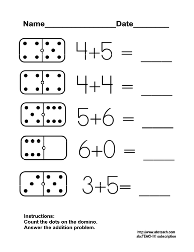 Worksheet: Domino Addition 3 (kdg/primary)