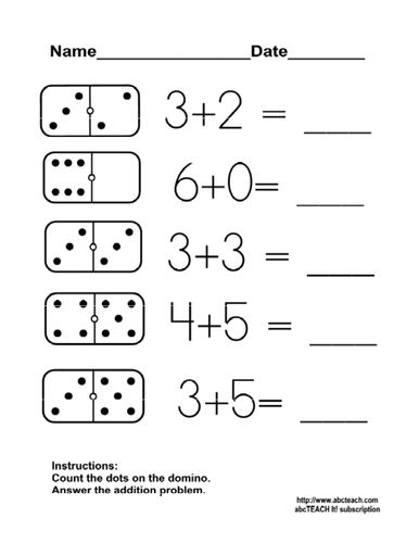 Worksheet: Domino Addition 5 (kdg/primary) | Teaching Resources