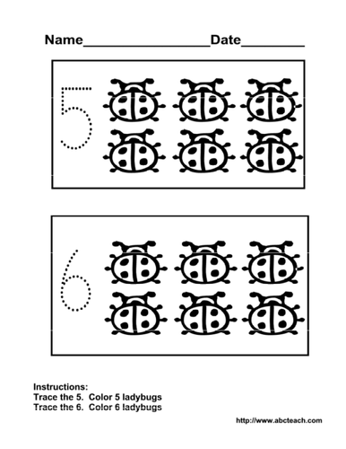 Worksheet: Dotted Numerals 5,6 (pre-k)