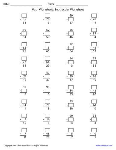 Worksheet: Subtraction (elem/upper elem)