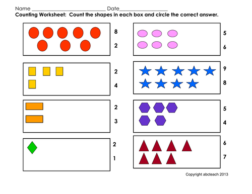 worksheet counting shapes pre kprimary teaching resources