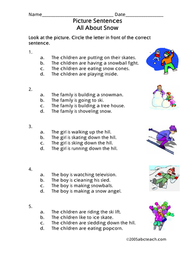 Worksheet: Picture Sentences - Snow (primary)