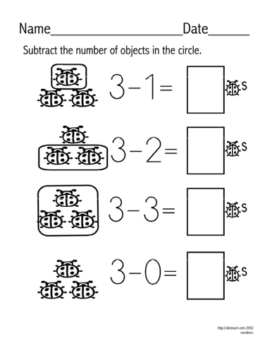 Worksheet: Subtraction - facts up to 5 (set 3)