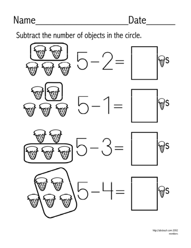 Worksheet: Subtraction - facts up to 5 (set 5)